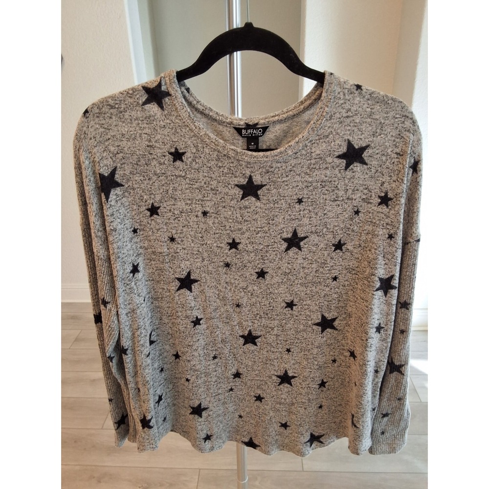 Buffalo David Bitton Womens Size M Gray with Black Stars Light Sweater